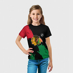 Футболка детская Чикаго Блэкхокс - брызги красок, цвет: 3D-принт — фото 2