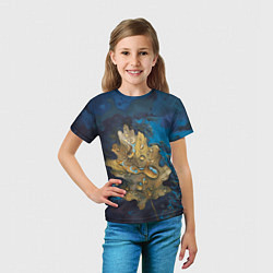 Футболка детская Осенний лист с каплями акварельный - крупный арт, цвет: 3D-принт — фото 2