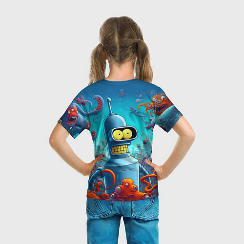 Детская футболка Робот-сгибальщик Бендер среди монстров - нейроарт / 3D-принт – фото 6