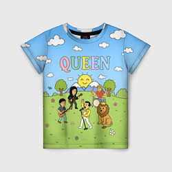 Футболка детская Queen мультяшный стиль на поляне, цвет: 3D-принт