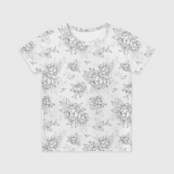 Футболка детская Черно-белые цветы - паттерн, цвет: 3D-принт