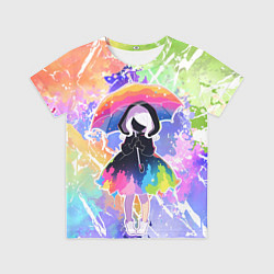 Футболка детская Девочка под дождём арт, цвет: 3D-принт