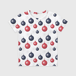 Футболка детская Синие и красные новогодние шары со снежинками, цвет: 3D-принт
