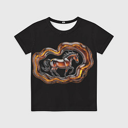 Футболка детская Стилизованная бегущая янтарная лошадь, цвет: 3D-принт