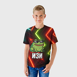 Футболка детская Изи - лягушка мем в пиксельных очках, цвет: 3D-принт — фото 2