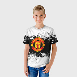 Футболка детская Манчестер Юнайтед черно белые краски лого, цвет: 3D-принт — фото 2