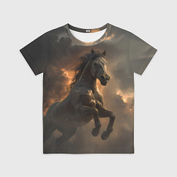 Футболка детская Лошадь в прыжке на фоне неба, цвет: 3D-принт
