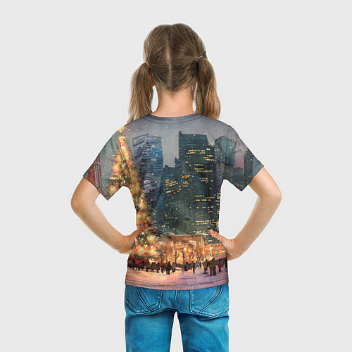 Детская футболка Москва - сити и новогодняя елка / 3D-принт – фото 6
