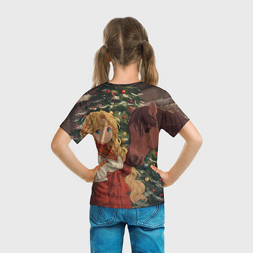 Детская футболка Аниме девочка с лошадкой встречают Новый год / 3D-принт – фото 6