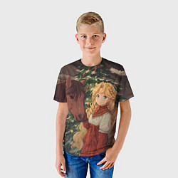 Футболка детская Аниме девочка с лошадкой встречают Новый год, цвет: 3D-принт — фото 2