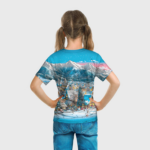 Детская футболка Новогодняя деревушка в горах / 3D-принт – фото 6