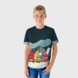 Футболка детская Новогодний городок в горах, цвет: 3D-принт — фото 2