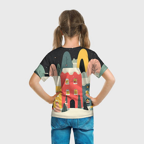 Детская футболка Разноцветные новогодние дома / 3D-принт – фото 6