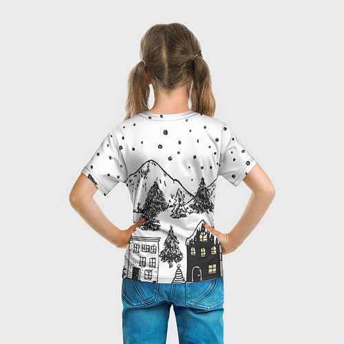 Детская футболка Заснеженный черно-белый город / 3D-принт – фото 6