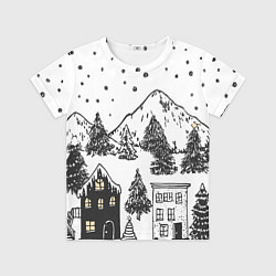 Футболка детская Заснеженный черно-белый город, цвет: 3D-принт