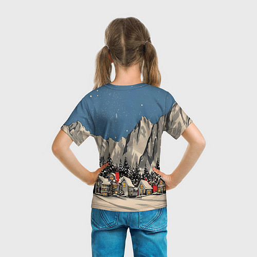 Детская футболка Небольшой новогодний город в горах / 3D-принт – фото 6