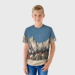 Футболка детская Небольшой новогодний город в горах, цвет: 3D-принт — фото 2
