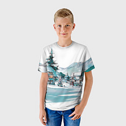 Футболка детская Дома и елки - Новый год, цвет: 3D-принт — фото 2