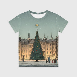 Футболка детская Новогодняя елка во дворе, цвет: 3D-принт
