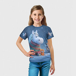 Футболка детская Новогодняя лошадь с подарками, цвет: 3D-принт — фото 2