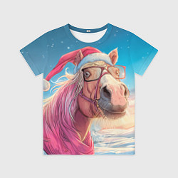 Футболка детская Новогодняя лошадь в очках, цвет: 3D-принт