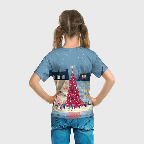 Детская футболка Новогоднее гуляние у красной елки / 3D-принт – фото 6