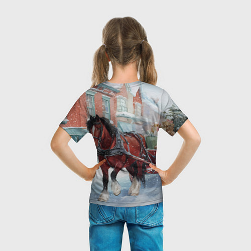 Детская футболка Лошадка с новогодней повозкой / 3D-принт – фото 6