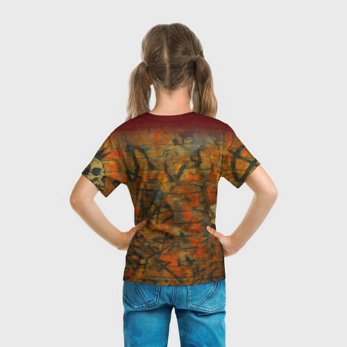 Детская футболка Абиссинская кошка на фоне кирпичной стены с граффи / 3D-принт – фото 6