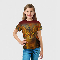 Футболка детская Абиссинская кошка на фоне кирпичной стены с граффи, цвет: 3D-принт — фото 2