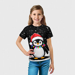 Футболка детская Пингвин в шапке Санты, цвет: 3D-принт — фото 2