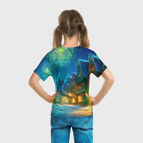 Детская футболка Новогодняя лошадка жует елочные ветки / 3D-принт – фото 6