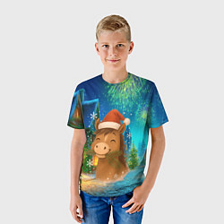 Футболка детская Новогодняя лошадка жует елочные ветки, цвет: 3D-принт — фото 2