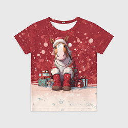Футболка детская Лошадка в новогодних сапогах, цвет: 3D-принт