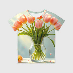 Футболка детская Нежно-розовые тюльпаны в лучах весны, цвет: 3D-принт