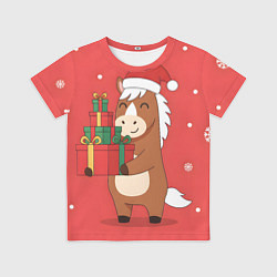 Футболка детская Новогодняя лошадка с подарками, цвет: 3D-принт