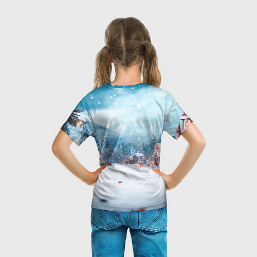 Детская футболка Уставший новогодний олень с кофе / 3D-принт – фото 6