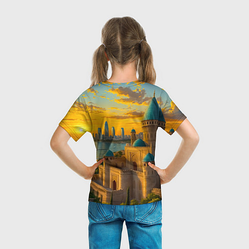 Детская футболка Баку сплетение эпох на закате / 3D-принт – фото 6