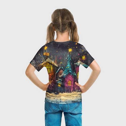 Детская футболка Красная огненная лошадь панк в городе / 3D-принт – фото 6