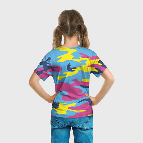 Детская футболка Камуфляж: голубой/розовый/желтый / 3D-принт – фото 6