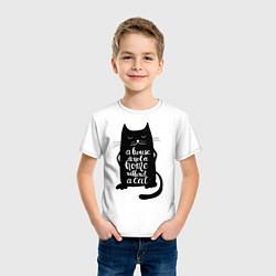 Футболка хлопковая детская Черный кот, цвет: белый — фото 2