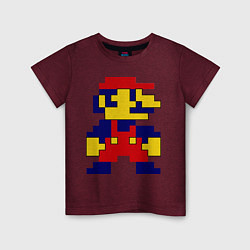 Футболка хлопковая детская Pixel Mario цвета меланж-бордовый — фото 1