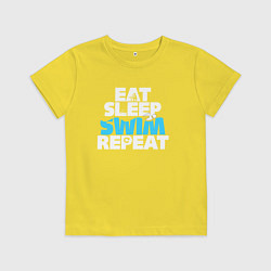 Футболка хлопковая детская Eat sleep swim repeat, цвет: желтый