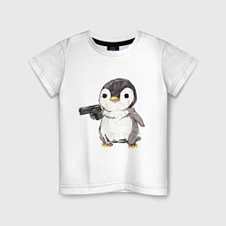 Футболка хлопковая детская Пингвин с пистолетом, цвет: белый