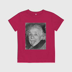 Футболка хлопковая детская Энштейн дурачится, цвет: маджента