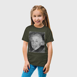 Футболка хлопковая детская Энштейн дурачится цвета меланж-хаки — фото 2