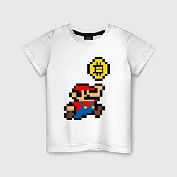 Футболка хлопковая детская Mario Bitcoin, цвет: белый