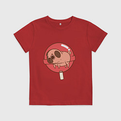 Футболка хлопковая детская Мопс-леденец, цвет: красный