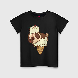 Футболка хлопковая детская Мопс-мороженое, цвет: черный