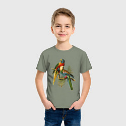 Футболка хлопковая детская Тропические попугаи, цвет: авокадо — фото 2