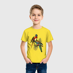 Футболка хлопковая детская Тропические попугаи цвета желтый — фото 2